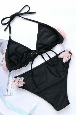 Y2K Aesthetic Flower String Halter Triangle Cup Bikini Set - Women's Swimsuit