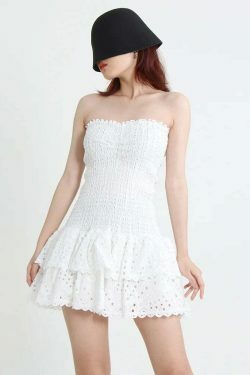 Y2K Aesthetic Forever Flourish Mini Dress - Coquette Style Strapless Fashion Statement