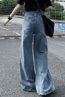 Y2K Aesthetic Frayed Detail High Waist Ripped Jeans for Women - Coquette Fashion Grunge Style