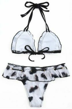 Y2K Aesthetic Frilled Halter Bikini Set - Trendy Women's Fashion