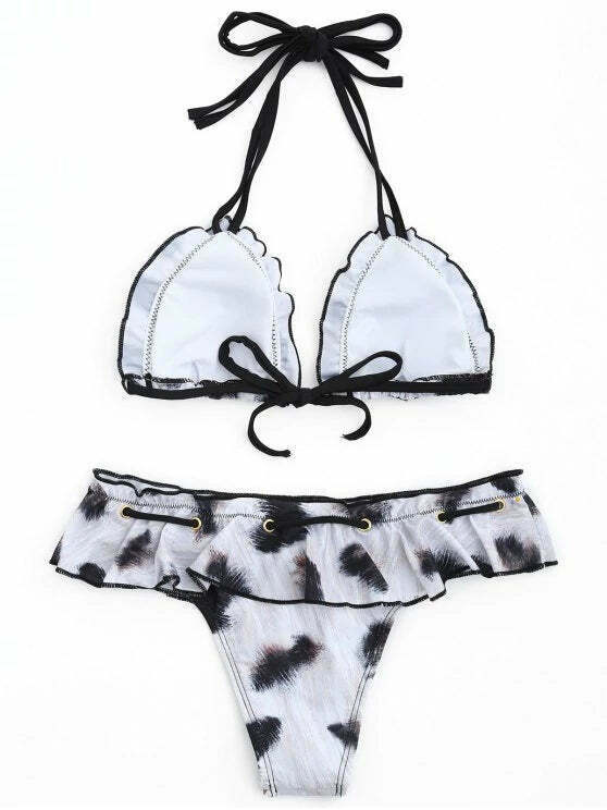 Y2K Aesthetic Frilled Halter Bikini Set - Trendy Women's Fashion Y2K Aesthetic Frilled Halter Bikini Set - Trendy Women's Fashion