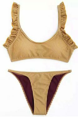 Y2K Aesthetic Frilled Stripe Bikini Set - Coquette & Grunge Style, Cute Tops & Cargo Skirt