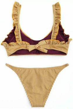 Y2K Aesthetic Frilled Stripe Bikini Set - Coquette & Grunge Style, Cute Tops & Cargo Skirt