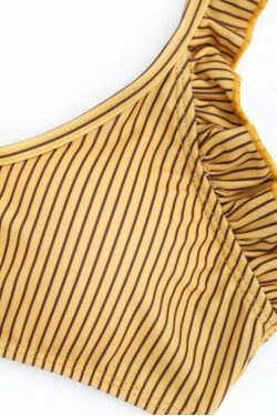 Y2K Aesthetic Frilled Stripe Bikini Set - Coquette & Grunge Style, Cute Tops & Cargo Skirt