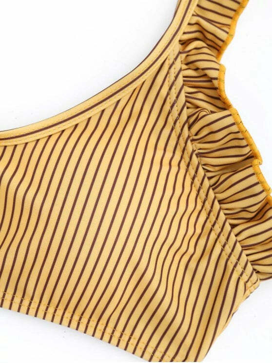 Y2K Aesthetic Frilled Stripe Bikini Set - Coquette & Grunge Style, Cute Tops & Cargo Skirt