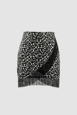 Y2K Aesthetic Fringe Hem Wrap Mini Skirt - Coquette Style Grunge Outfit