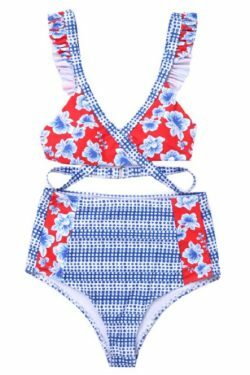 Y2K Aesthetic Front Tie Bikini Set in Unique Print