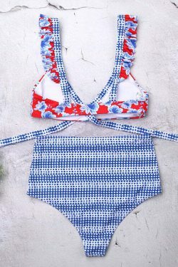 Y2K Aesthetic Front Tie Bikini Set in Unique Print