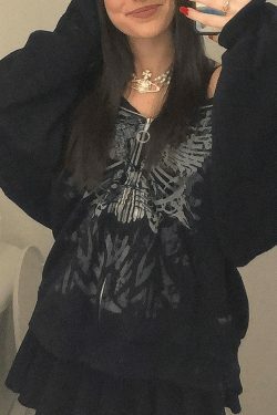 Y2K Aesthetic Front Zip Printed Hoodie - Coquette Grunge Fashion with Pastel Goth Vibes