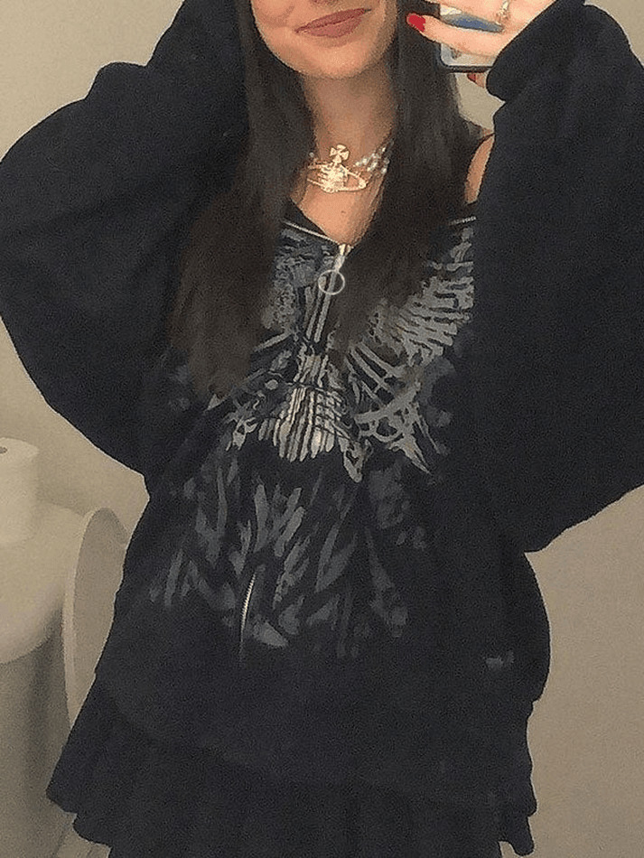 Y2K Aesthetic Front Zip Printed Hoodie - Coquette Grunge Fashion with Pastel Goth Vibes Y2K Aesthetic Front Zip Printed Hoodie - Coquette Grunge Fashion with Pastel Goth Vibes