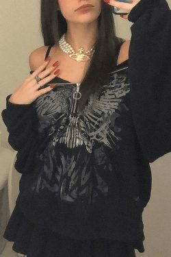 Y2K Aesthetic Front Zip Printed Hoodie - Coquette Grunge Fashion with Pastel Goth Vibes