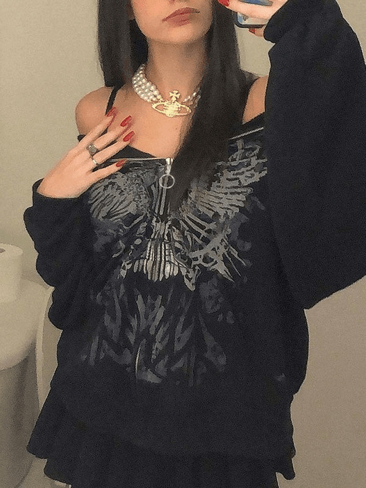 Y2K Aesthetic Front Zip Printed Hoodie - Coquette Grunge Fashion with Pastel Goth Vibes Y2K Aesthetic Front Zip Printed Hoodie - Coquette Grunge Fashion with Pastel Goth Vibes