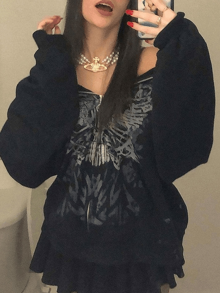 Y2K Aesthetic Front Zip Printed Hoodie - Coquette Grunge Fashion with Pastel Goth Vibes Y2K Aesthetic Front Zip Printed Hoodie - Coquette Grunge Fashion with Pastel Goth Vibes