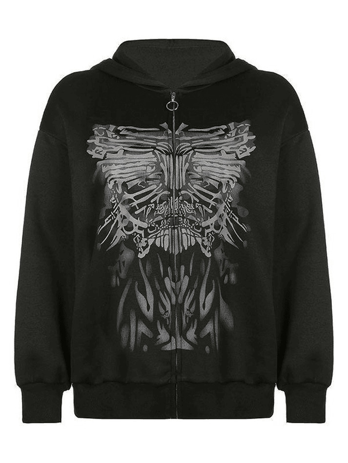 Y2K Aesthetic Front Zip Printed Hoodie - Coquette Grunge Fashion with Pastel Goth Vibes Y2K Aesthetic Front Zip Printed Hoodie - Coquette Grunge Fashion with Pastel Goth Vibes