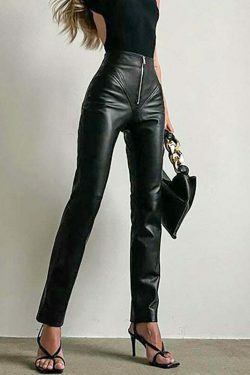 Y2K Aesthetic Front Zipper PU Leather Pants for Women - Hip-Lifting Slim Fit