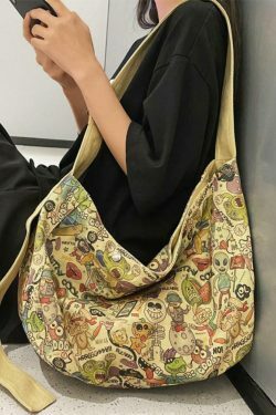 Y2K Aesthetic Funny Print Crossbody Bag - Coquette & Grunge Style, Cute Tops, Cargo Skirt