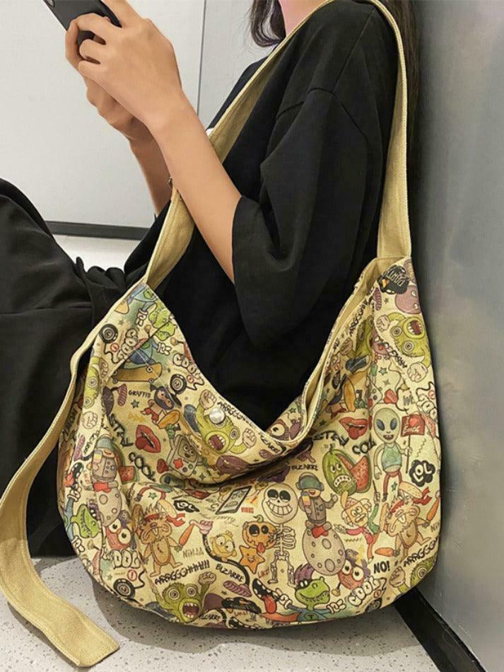 Y2K Aesthetic Funny Print Crossbody Bag - Coquette & Grunge Style, Cute Tops, Cargo Skirt