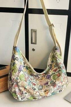 Y2K Aesthetic Funny Print Crossbody Bag - Coquette & Grunge Style, Cute Tops, Cargo Skirt