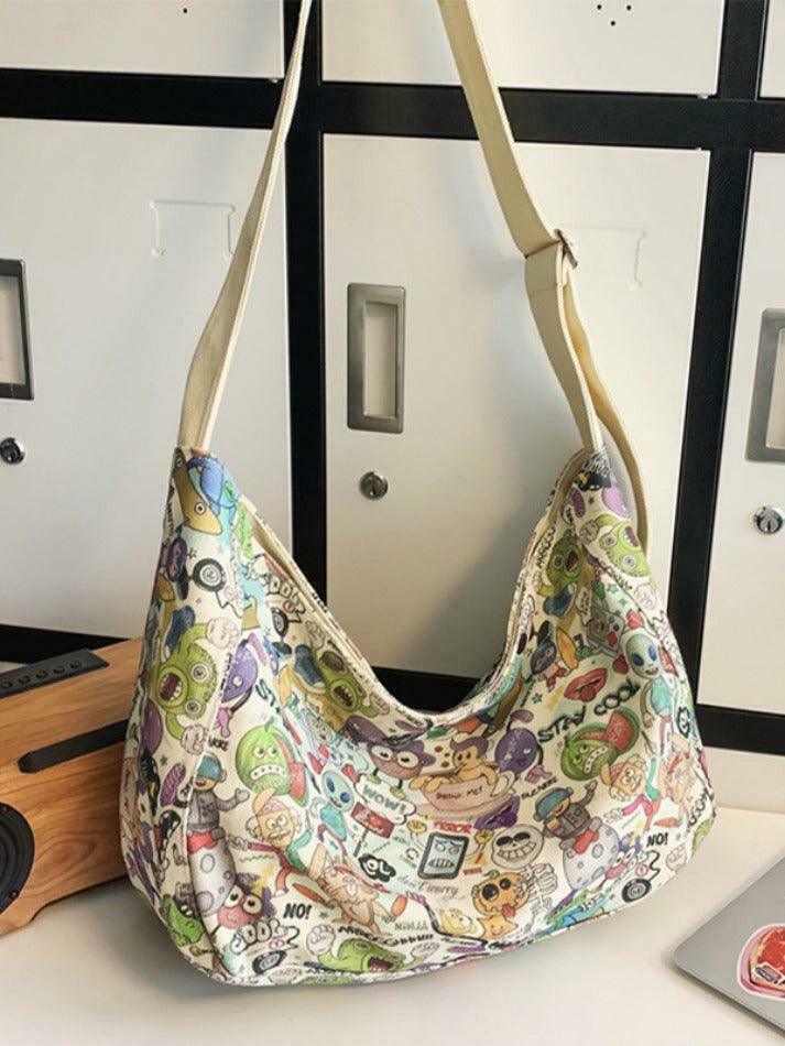 Y2K Aesthetic Funny Print Crossbody Bag - Coquette & Grunge Style, Cute Tops, Cargo Skirt