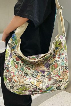 Y2K Aesthetic Funny Print Crossbody Bag - Coquette & Grunge Style, Cute Tops, Cargo Skirt