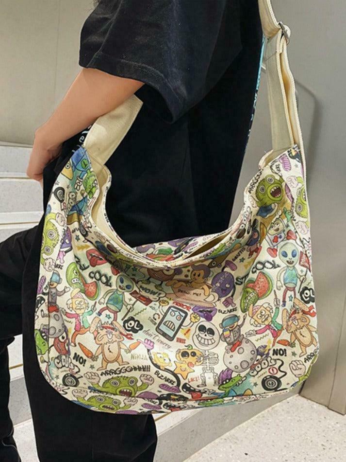 Y2K Aesthetic Funny Print Crossbody Bag - Coquette & Grunge Style, Cute Tops, Cargo Skirt