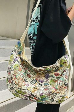 Y2K Aesthetic Funny Print Crossbody Bag - Coquette & Grunge Style, Cute Tops, Cargo Skirt