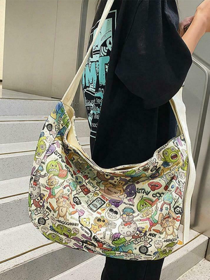 Y2K Aesthetic Funny Print Crossbody Bag - Coquette & Grunge Style, Cute Tops, Cargo Skirt