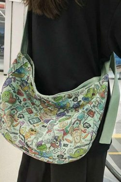 Y2K Aesthetic Funny Print Crossbody Bag - Coquette & Grunge Style, Cute Tops, Cargo Skirt