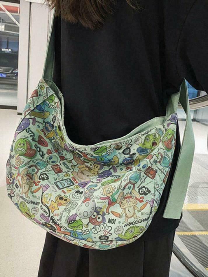 Y2K Aesthetic Funny Print Crossbody Bag - Coquette & Grunge Style, Cute Tops, Cargo Skirt