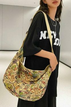 Y2K Aesthetic Funny Print Crossbody Bag - Coquette & Grunge Style, Cute Tops, Cargo Skirt