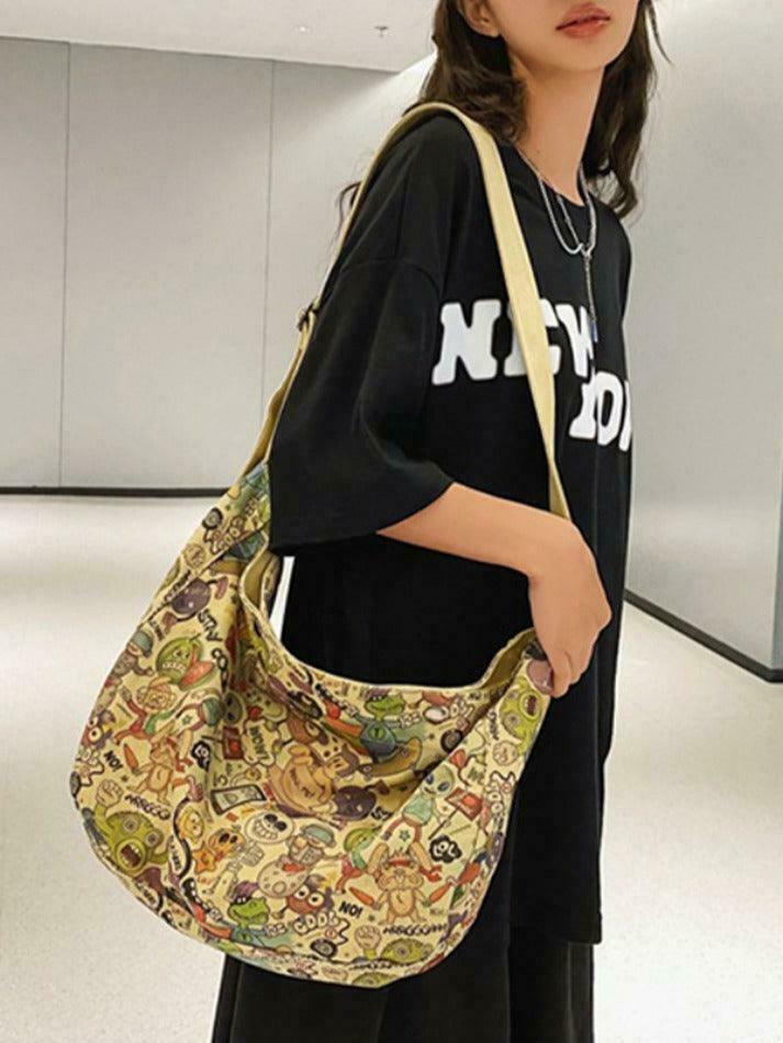 Y2K Aesthetic Funny Print Crossbody Bag - Coquette & Grunge Style, Cute Tops, Cargo Skirt