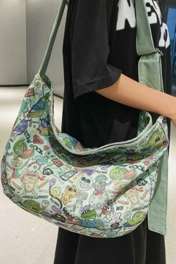 Y2K Aesthetic Funny Print Crossbody Bag - Coquette & Grunge Style, Cute Tops, Cargo Skirt