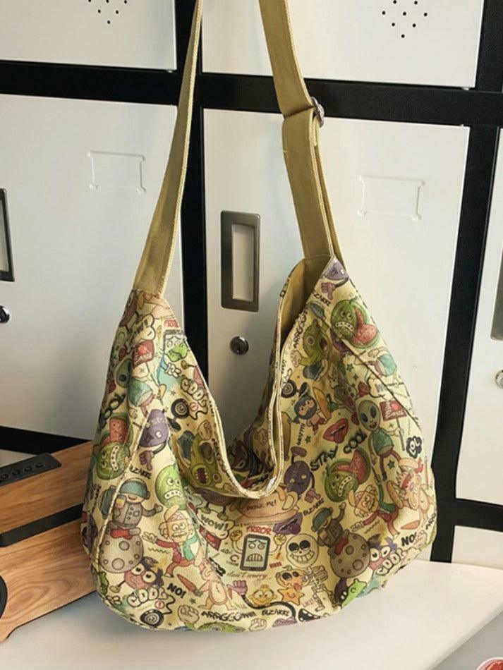 Y2K Aesthetic Funny Print Crossbody Bag - Coquette & Grunge Style, Cute Tops, Cargo Skirt