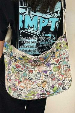 Y2K Aesthetic Funny Print Crossbody Bag - Coquette & Grunge Style, Cute Tops, Cargo Skirt