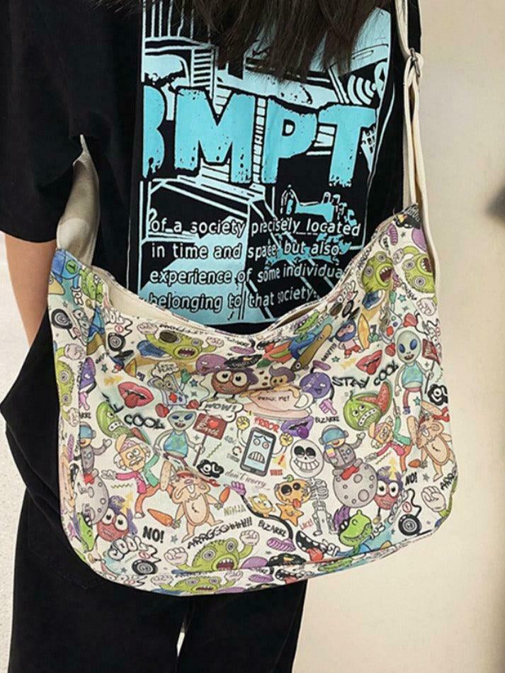 Y2K Aesthetic Funny Print Crossbody Bag - Coquette & Grunge Style, Cute Tops, Cargo Skirt