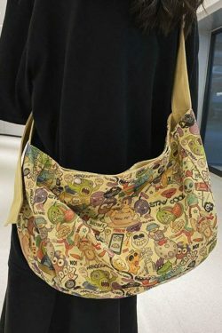 Y2K Aesthetic Funny Print Crossbody Bag - Coquette & Grunge Style, Cute Tops, Cargo Skirt