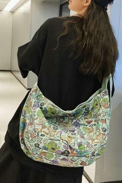 Y2K Aesthetic Funny Print Crossbody Bag - Coquette & Grunge Style, Cute Tops, Cargo Skirt