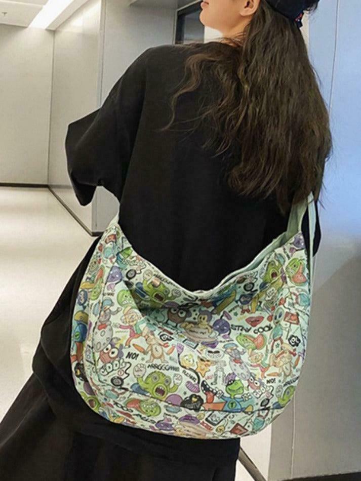 Y2K Aesthetic Funny Print Crossbody Bag - Coquette & Grunge Style, Cute Tops, Cargo Skirt