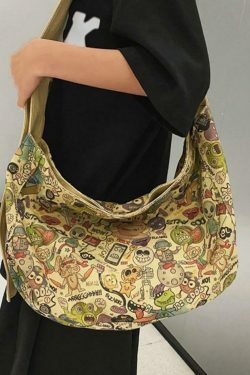Y2K Aesthetic Funny Print Crossbody Bag - Coquette & Grunge Style, Cute Tops, Cargo Skirt