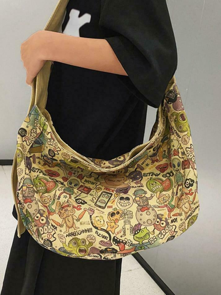 Y2K Aesthetic Funny Print Crossbody Bag - Coquette & Grunge Style, Cute Tops, Cargo Skirt