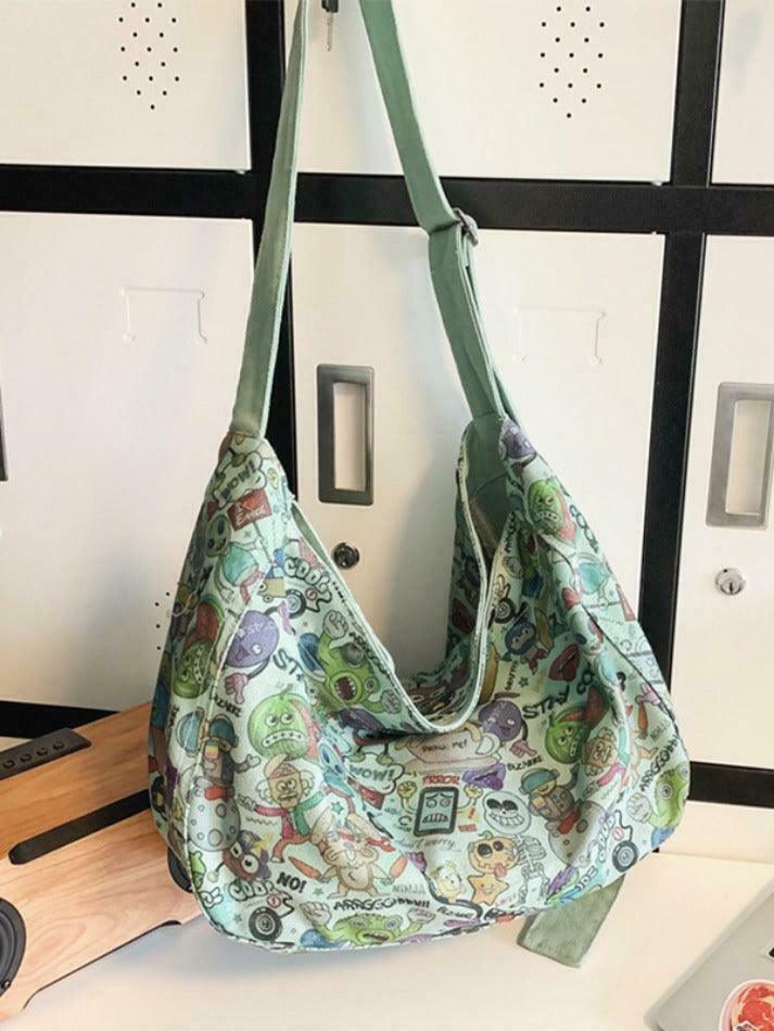 Y2K Aesthetic Funny Print Crossbody Bag - Coquette & Grunge Style, Cute Tops, Cargo Skirt