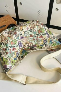 Y2K Aesthetic Funny Print Crossbody Bag - Coquette & Grunge Style, Cute Tops, Cargo Skirt