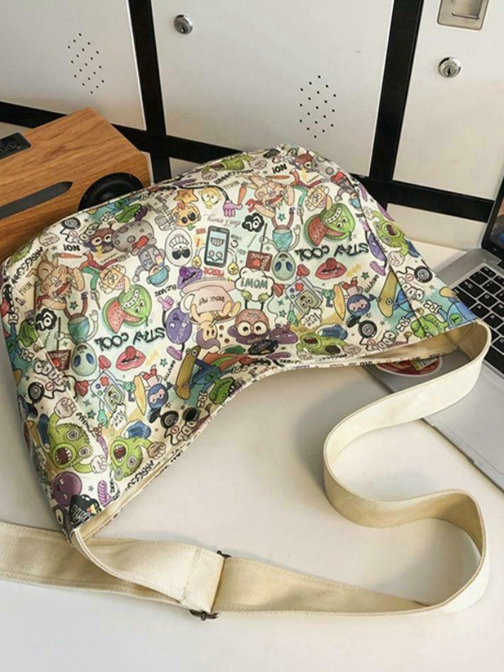 Y2K Aesthetic Funny Print Crossbody Bag - Coquette & Grunge Style, Cute Tops, Cargo Skirt