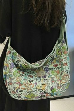 Y2K Aesthetic Funny Print Crossbody Bag - Coquette & Grunge Style, Cute Tops, Cargo Skirt