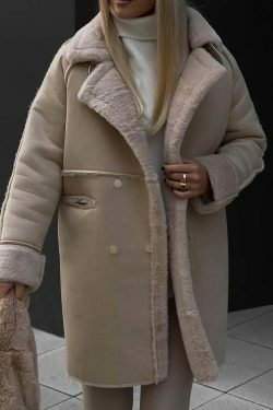 Y2K Aesthetic Furry Suede Long Coat for Women - Coquette & Grunge Style Fashion Statement