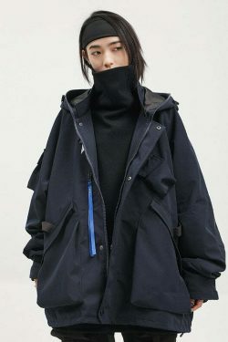 Y2K Aesthetic Futuristic Utility Cargo Jacket for Niche Women Fashion