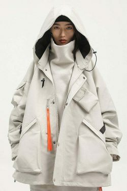 Y2K Aesthetic Futuristic Utility Cargo Jacket for Niche Women Fashion