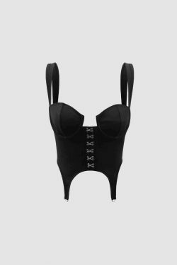 Y2K Aesthetic Garter Hook and Eye Bustier Top - Coquette Grunge Fashion Statement