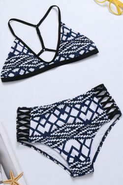 Y2K Aesthetic Geometric Triangle Cup High Waist Bikini - Coquette Grunge Fashion