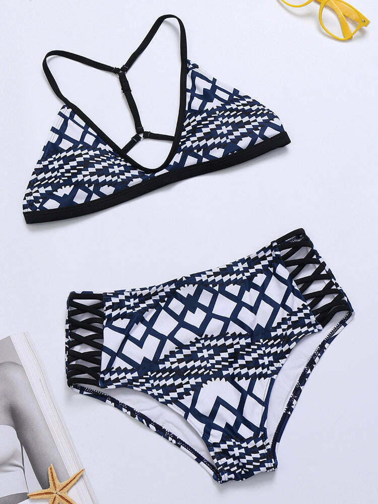 Y2K Aesthetic Geometric Triangle Cup High Waist Bikini - Coquette Grunge Fashion Y2K Aesthetic Geometric Triangle Cup High Waist Bikini - Coquette Grunge Fashion